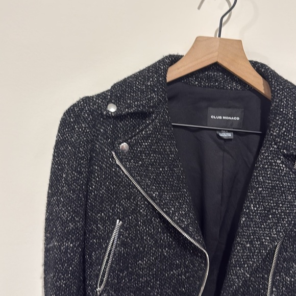 • Club Monaco • Women’s Black Wool Tweed Knit Zina Moto Jacket Cropped Wool XS - Picture 4 of 5